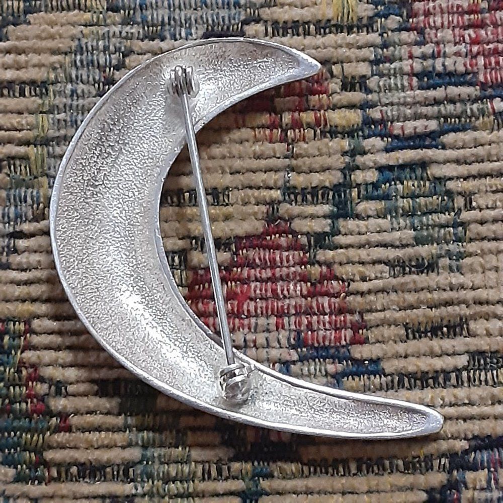 Simple Silver Tone Large Statement Piece Moon Bro… - image 3
